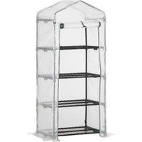 Outsunny 4 Tier Mini Greenhouse, Portable Green House with Steel Frame, PE Cover, Roll-up Door, 70 x 50 x 160 cm, White