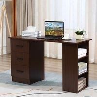 HOMCOM Computer Desk w/ Storage, Writing Study Table for Home Office, Brown