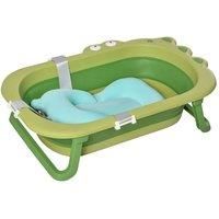 HOMCOM Baby Bath Tub for Toddler Foldable With Baby Cushion for 0-3 Years Green