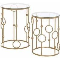 HOMCOM Round Coffee Tables Set of 2, Gold Nesting Side End Tables with Tempered Glass Top, Steel Frame for Living Room, Gold