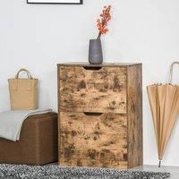 HOMCOM 2 Drawer Shoe Cabinet Industrial Shoe Cupboard With Flip Doors For Hallway Rustic Brown