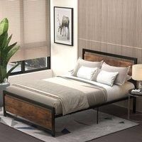 HOMCOM Double Size Industrial Style Metal Bed Frame With Headboard & Footboard Black