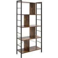 HOMCOM Industrial Storage Shelf Bookcase Closet Floor Standing Display Rack with 5 Tiers, Metal Frame for Living Room & Study, Rustic Brown