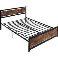 HOMCOM Full Bed Frame with Headboard & Footboard, Strong Slat Support Twin Size Metal Bed w/ Underbed Storage Space, No Box Spring Needed