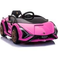 HOMCOM Compatible 12V Battery-powered Kids Electric Ride On Car Lamborghini SIAN Toy with Parental Remote Control Lights MP3 for 3-5 Years Old Pink