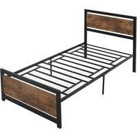 HOMCOM Single Metal Bed Frame with Headboard & Footboard, Strong Slat Support Solid Bedstead Base w/ Underbed Storage Space, No Box Spring Needed