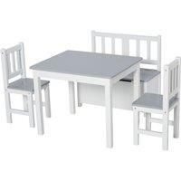 4-Piece Kids Table and Chair Wood Bench with Storage Feature, Gift for Toddlers