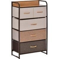 5-Drawer Dresser Tower Fabric Chest of Drawers with Steel Frame Wooden Top