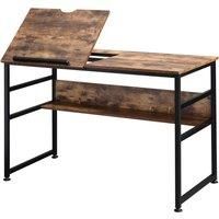 Tiltable Drafting Table Home Office Computer Desk w/ Open Shelf, Rustic Brown