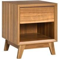HOMCOM Modern Bedside Table Nightstand, Living Room End Table, Side Table with Drawer and Shelf, Walnut Brown