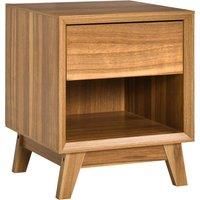 HOMCOM Modern Bedside Table Nightstand, Living Room End Table, Side Table with Drawer and Shelf, Walnut Brown
