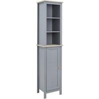 kleankin Bathroom Floor Storage Cabinet with 3 Tier Shelf and Cupboard with Door, Free Standing Linen Tower, Tall Slim Side Organizer Shelves, Grey