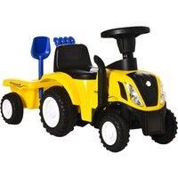 HOMCOM Compatible Baby Toddler Sliding Car NEW HOLLAND Licensed Foot to Floor Slider w/ Horn Storage Big Steering Wheel for 12-36 Months Yellow