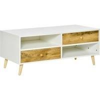 Coffee Table Linving Room End Table w/ 2 Drawers and 2 Shelves, Brown, White