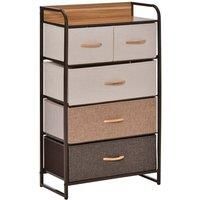 HOMCOM Storage Unit 5 Linen Fabric Drawers Steel Frame Multi