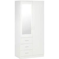 Homcom 2 Door Wardrobe With Mirror Adjustable Shelves 3 Drawers 180Cm White