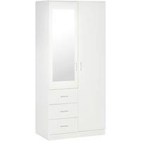 2-Door Wardrobe w/ Adjustable Shelf 3 Drawers Mirror Home Storage, 180cm, White