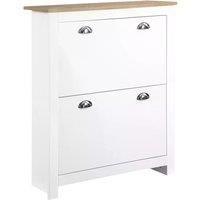 HOMCOM 2 Drawer Shoe Cabinet Modern Narrow Shoe Cupboard Hallway Wooden Storage Organiser with Flip Doors Adjustable Shelf for 12 Pairs White