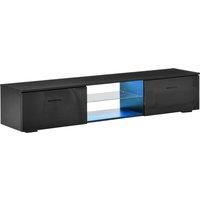 Homcom High Gloss TV Stand With Led Lights Remote Control Cupboard Black