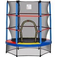 HOMCOM F140 cm Kids Trampoline with Enclosure Net Steel Frame Indoor Round Bouncer Rebounder Age 3 to 6 Years Old Multi-color