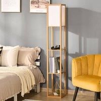 Homcom Floor Lamp Reading Lamp With 3 Tier Storage Shelf Natural