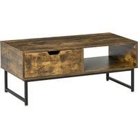 Industrial Coffee Table with Shortage Shelf & Drawer End Table Metal Frame Brown