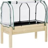 Raised Garden Bed Outdoor Elevated Wood Planter Box w/ PE Cover, Natural