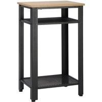 HOMCOM Modern Oak Effect Side Table With 2 Tier Mesh Shelves Black Metal Frame