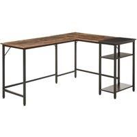 HOMCOM L-Shaped Computer Desk Industrial Cornor Writing Desk with Adjustable Storage Shelf Space-Saving Home Office Workstation Rustic Brown