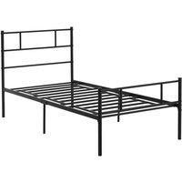 HOMCOM Single Metal Bed Frame Solid Bedstead Base with Headboard and Footboard, Metal Slat Support and Underbed Storage Space, Bedroom Furniture