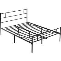HOMCOM Double Metal Bed Frame Solid Bedstead Base with Headboard and Footboard, Metal Slat Support and Underbed Storage Space, Bedroom Furniture