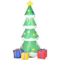 HOMCOM 2.1m Tall Inflatable Christmas Tree with Star and Multicolour Gift Boxes Huge Lighted Outdoor Decoration with 3 Built-in LED Lights Xmas Toy