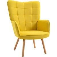 HOMCOM Modern Accent Chair Velvet-Touch Tufted Wingback Armchair Upholstered Leisure Lounge Sofa Club Chair with Wood Legs, Yellow