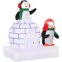 HOMCOM 1.5m Christmas Inflatable Two Penguins Wearing a Scarf with Ice House Blow Up Decor Home Indoors with Built-in LED Lights Toys in Lawn Garden