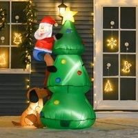 HOMCOM 6ft Inflatable Christmas Tree, LED Light with Santa Claus Dog Decoration