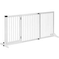 Freestanding Length Adjustable Wooden Pet Gate with Lockable Door 3 Panels White