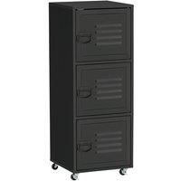 Rolling Storage Cabinet 3-Tier Mobile File Cabinet on Wheels Metal Doors