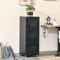 Rolling Storage Cabinet 3-Tier Mobile File Cabinet on Wheels Metal Doors
