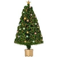 HOMCOM 4FT Prelit Artificial Christmas Tree Fiber Optic Holiday Home Xmas Indoor Decoration with Golden Stand Green