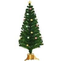 HOMCOM 5FT Prelit Artificial Christmas Tree Fiber Optic Holiday Home Xmas Indoor Decoration with Golden Stand Green