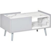 HOMCOM Two-Tone Coffee Table | Duo Storage Side Storage Furniture | Modern Marble Effect w/Shelf Drawer Table Top Wood Legs Grey - White