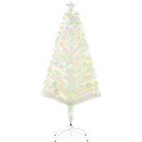 HOMCOM 5 Feet Prelit Artificial Christmas Tree with Fiber Optic LED Light, Holiday Home Xmas Decoration, White