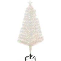 HOMCOM 4 Feet Prelit Artificial Christmas Tree with Fiber Optic LED Light, Holiday Home Xmas Decoration, White