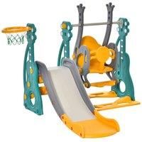 HOMCOM 3-IN-1 Kids Swing and Slide Set with Basketball Hoop Slide Swing