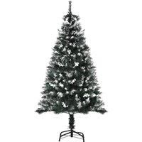HOMCOM 5FT Artificial Snow-Dipped Christmas Tree Xmas Decor w/ Berries Stand