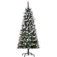 HOMCOM 5FT Artificial Christmas Tree Xmas Pencil Tree with Red Berries and Pinecones Holiday Home Indoor Decoration with Foldable Feet, Green