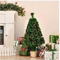 Prelit Artificial Tabletop Christmas Tree with Fibre Optic Lights 90cm, Green
