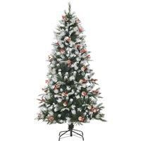 HOMCOM 6FT Artificial Snow Dipped Christmas Tree Xmas Holiday Pencil Tree Green