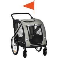 PawHut 2-In-1 Dog Bike Trailer Stroller w/ Universal Wheel Reflector Flag Grey