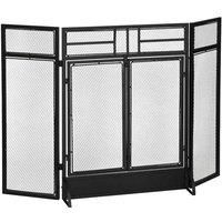 3-Panel Folding Fireplace Screen Spark Guard Metal Mesh Fireguard Black